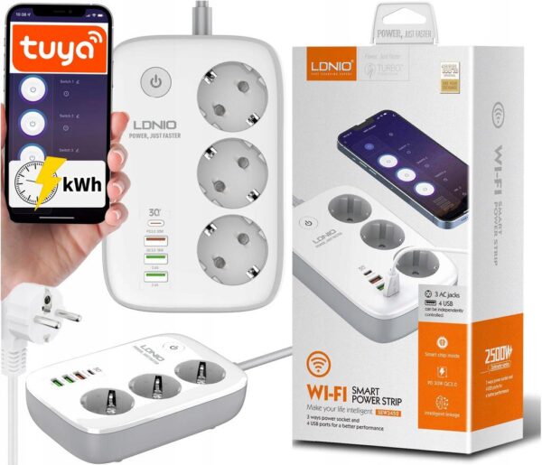 LDNIO listwa zasilająca SEW3452 WIFI 3xgn. 4xUSB