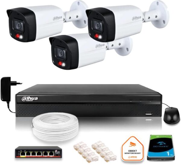 ZESTAW 3 Kamery IP Dahua 8mpx PC-HFW1839TC-A-IL-0280B-S6 + DYSK 1TB