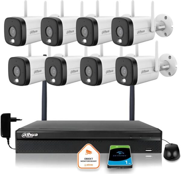 Zestaw monitoringu IP Dahua 8 Kamer WI-FI 3MPx smart podwójne oświetlenie LED IR do 30m