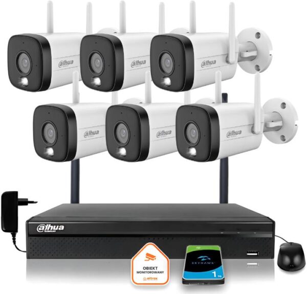 Zestaw monitoringu IP Dahua 6 Kamer WI-FI 3MPxsmart podwójne oświetlenie LED IR do 30m