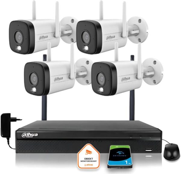 Zestaw monitoringu IP Dahua 4 Kamery WI-FI 3MPxsmart podwójne oświetlenie LED IR do 30m
