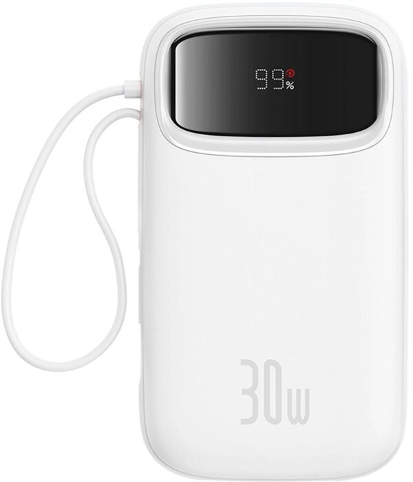 Powerbank Baseus QPow 2 20000mAh 30W z 2 wbudowanymi kablami USB-C - biały