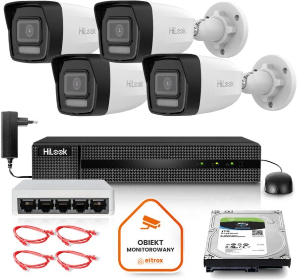 Zestaw monitoringu Hilook 4 kamery IP IPCAM-B8-30DL z dyskiem 1TB