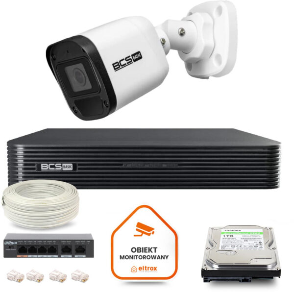 Zestaw monitoringu IP BCS Basic 1x Kamera BCS-B-TIP15FR3(2.0) Rejestrator z dyskiem