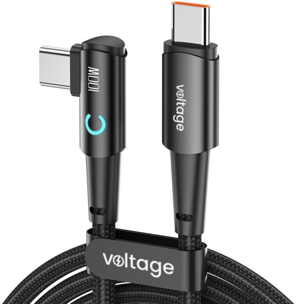 Kabel USB-C / USB-C kątowy Voltage PowerAngle 100W PD 200cm czarny