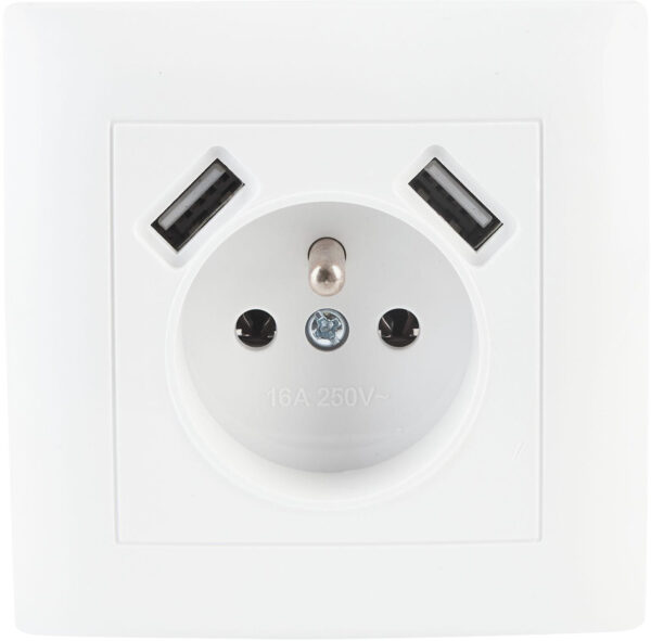 Gniazdo pojedyncze z uziemieniem z USB VCX WESA LC 13A Biały