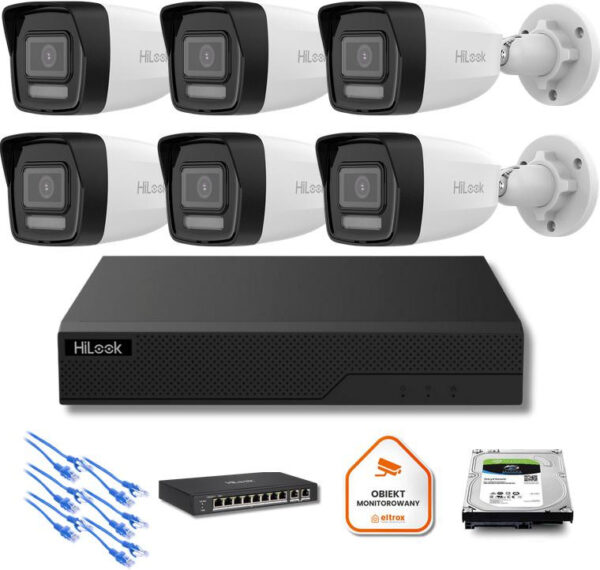 Zestaw moinitoringu IP Hilook 6x IPC-B180HA-LU tuba 8MP Smart-hybrid Light