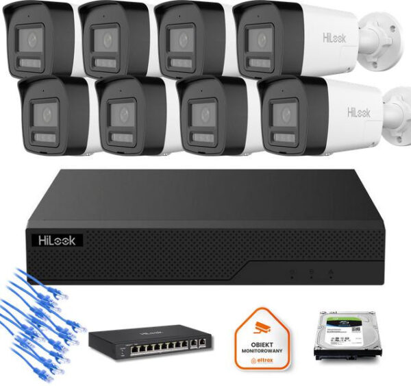 Zestaw moinitoringu IP Hilook 8x IPC-B180HA-LU tuba 8MP Smart-hybrid Light