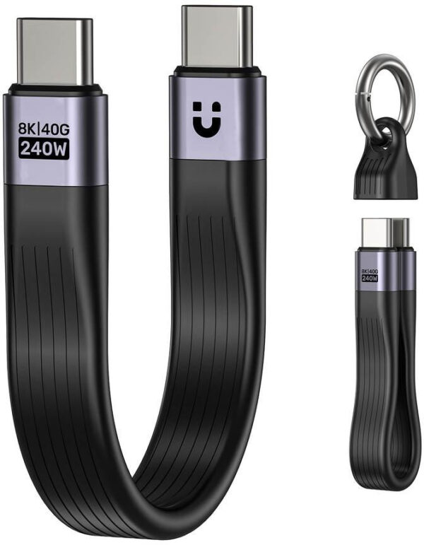 Unitek Kabel USB-C w formie breloka | USB4 | 40 Gb/s | 240W PD 8K | 13 cm, czarny