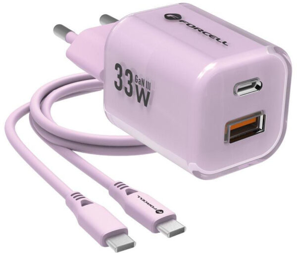 ŁADOWARKA SIECIOWA Forcell F-Energy GaN III VT-41 33 W 1x USB-C 1x USB-A PD 3.0 QC 4.0 FIOLETOWA