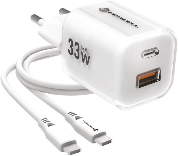 ŁADOWARKA SIECIOWA Forcell F-Energy GaN III VT-41 33 W 1x USB-C 1x USB-A PD 3.0 QC 4.0 BIAŁA