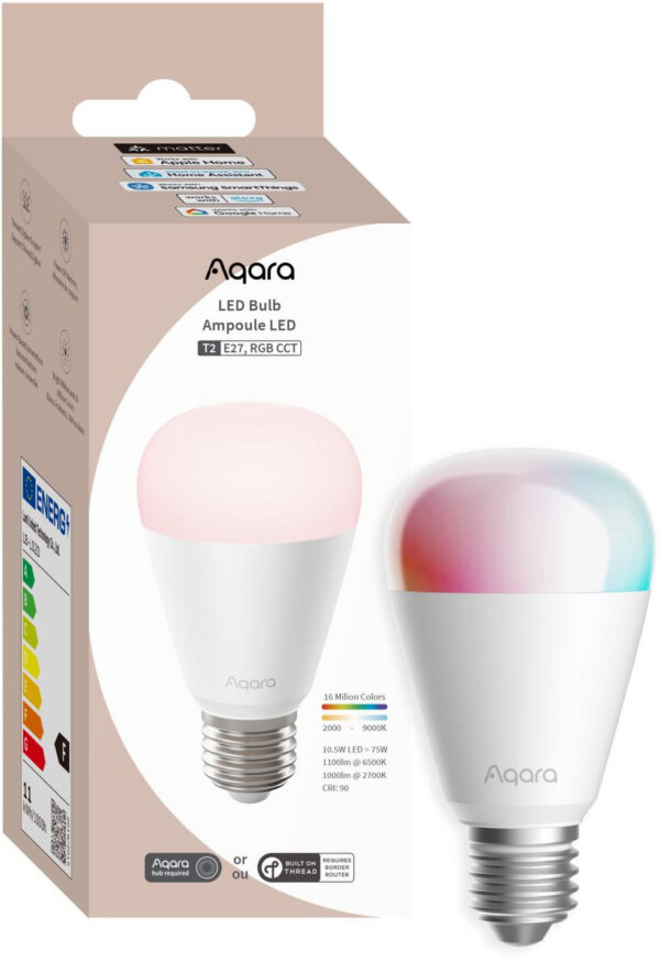 Aqara LED Bulb T2 RGB CCT E27 | Żarówka LED | Thread, Zigbee, Bluetooth, 950lm, 10.5W