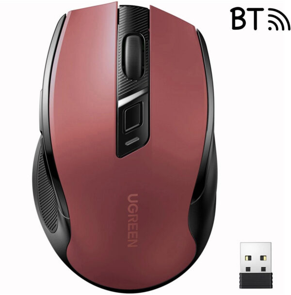 Mysz optyczna Ugreen MU006 bezprzewodowa USB 2.4GHz / Bluetooth 5.0 4000 DPI - czerwona