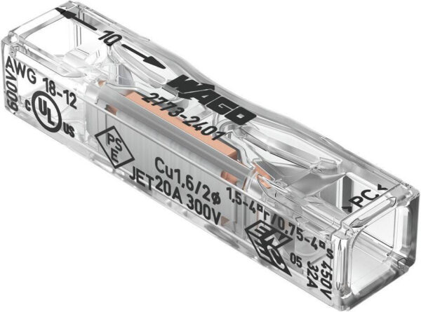 Szybkozłączka przelotowa uniwersalna LINKA/DRUT 2x 0,2-4mm2 WAGO 2773-2401 (Paczka 100szt.)